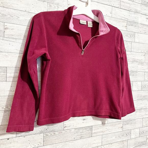 LL BEAN Girls’ Maroon Quarter Zip Fleece Pullover, M (10/12) - Picture 5 of 9